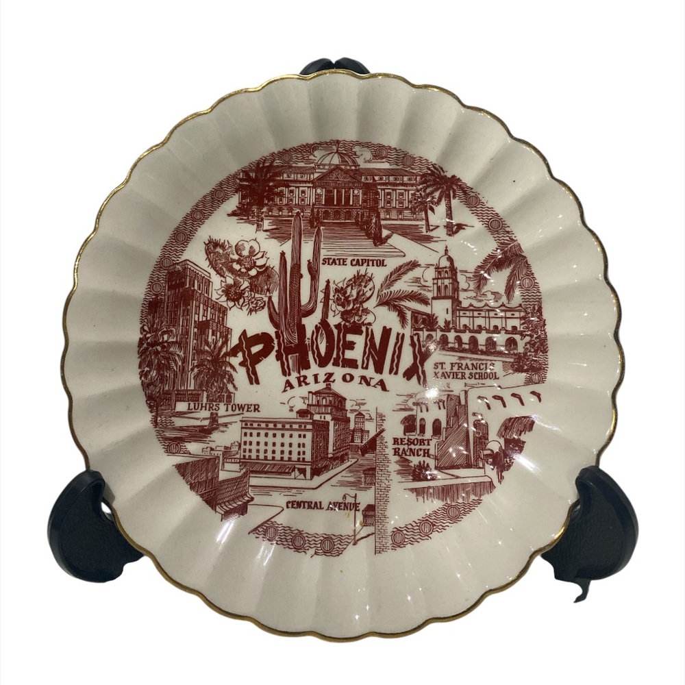 Vintage Phoenix Arizona Souvenir Plate, Scalloped Edge Decorative Dish.